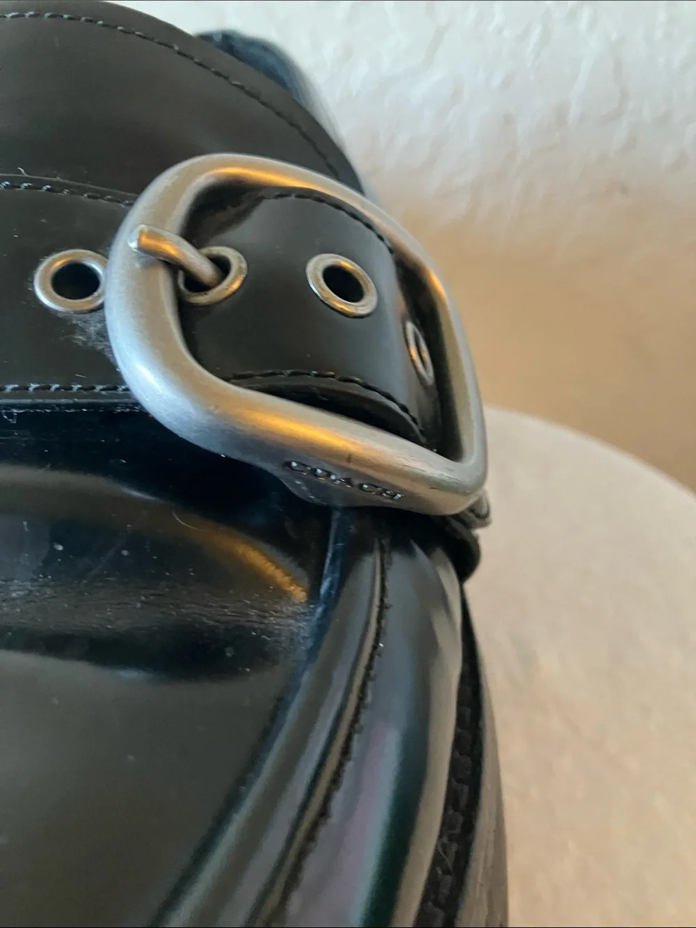Coach: Black Grand (G2448) Leather Silver Tone Buckle Lug Loafer Slip-On Shoe- 9